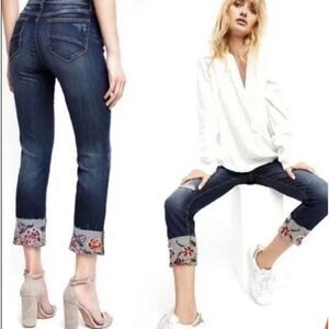 DRIFTWOOD Colette Jeans Denim Floral Embroidered Cuffed Crop Hem Sundance Sz 29
